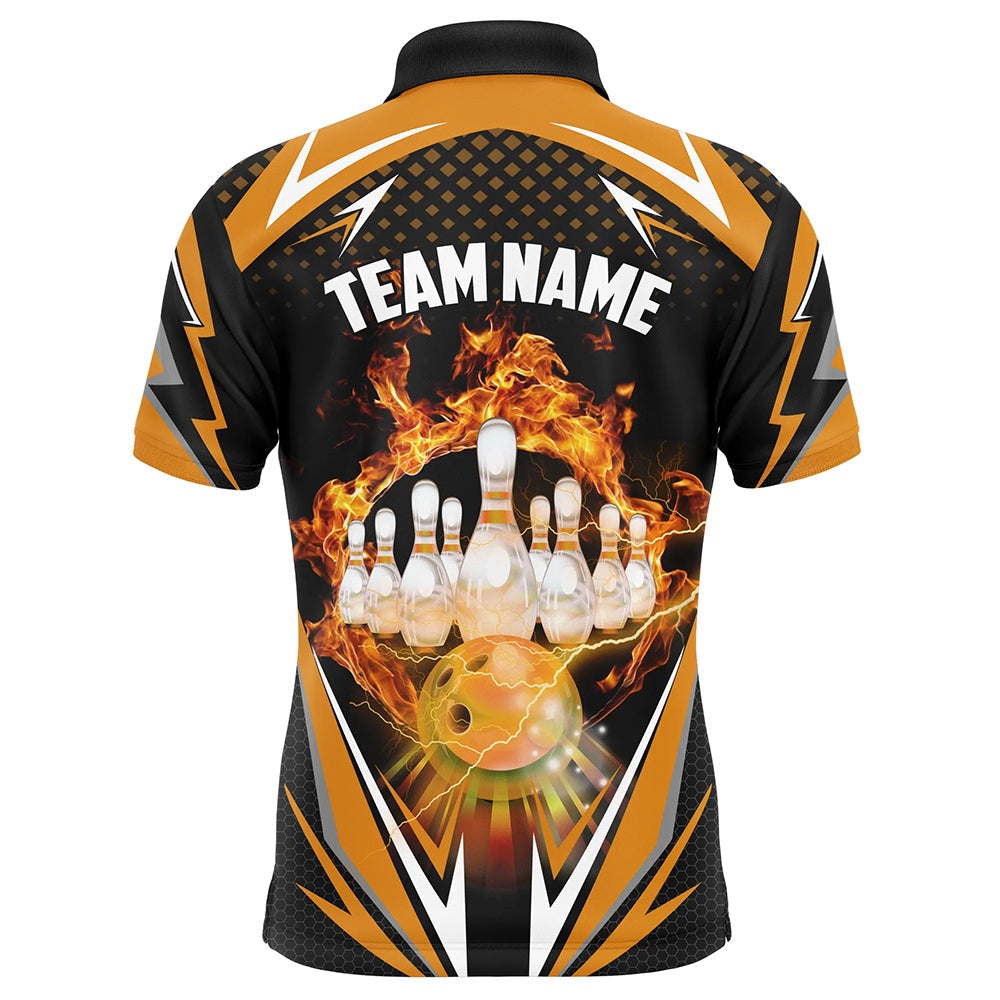 Custom Bowling Polo Shirts, Orange Bowling Shirt Camo Bowling Shirt Customized Flame Bowling Jersey Unisex Polo Shirt For Men
