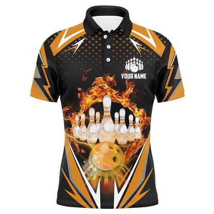 Custom Bowling Polo Shirts, Orange Bowling Shirt Camo Bowling Shirt Customized Flame Bowling Jersey Unisex Polo Shirt For Men