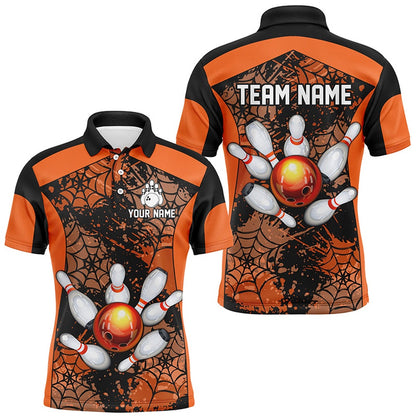 Custom Bowling Polo Shirts, Orange Bowling Shirt For Men Spider Bowling Shirt Customized Polo Shirt Unisex