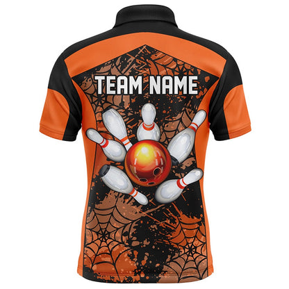 Custom Bowling Polo Shirts, Orange Bowling Shirt For Men Spider Bowling Shirt Customized Polo Shirt Unisex