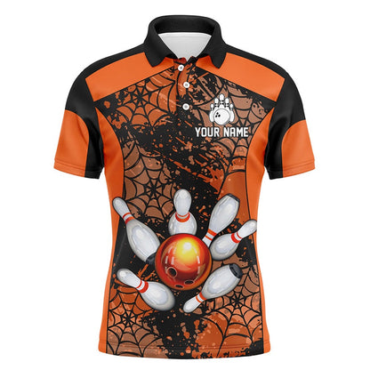 Custom Bowling Polo Shirts, Orange Bowling Shirt For Men Spider Bowling Shirt Customized Polo Shirt Unisex