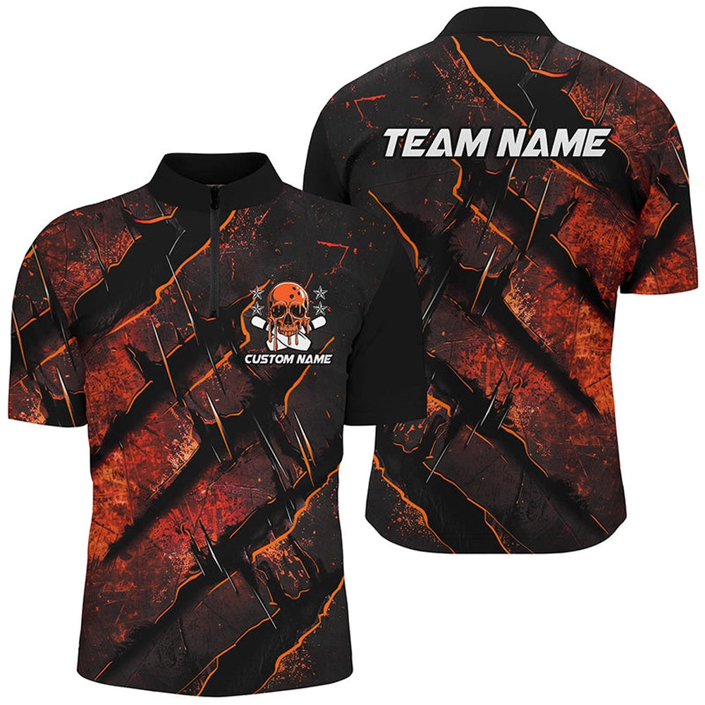 Custom Bowling Polo Shirts, Orange Claw Customize Team Bowling Shirts, Skull Bowling Jerseys For Men And Women
