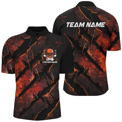 Custom Bowling Polo Shirts, Orange Claw Customize Team Bowling Shirts, Skull Bowling Jerseys For Men And Women