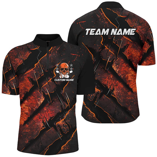 Custom Bowling Polo Shirts, Orange Claw Customize Team Bowling Shirts, Skull Bowling Jerseys For Men And Women