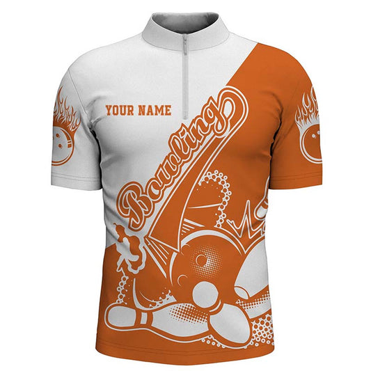 Custom Bowling Polo Shirts, Orange Custom Bowling Shirts For Men, Strike Bowling Team Shirts Bowling Pin