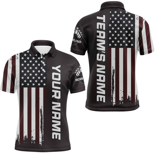 Custom Bowling Polo Shirts, Patriotic Bowling Polo Shirt For Men American Flag Bowling Team Jersey Custom Bowling Shirts