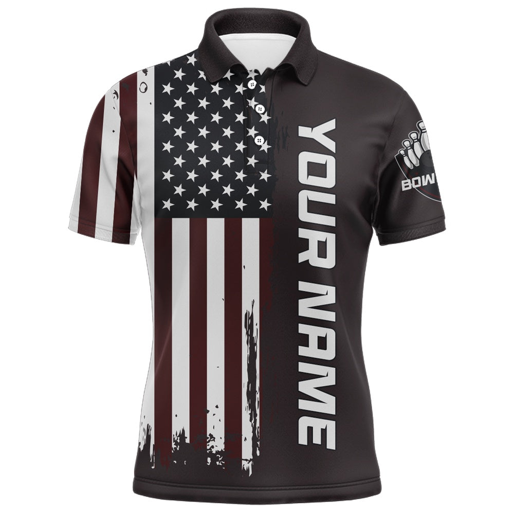 Custom Bowling Polo Shirts, Patriotic Bowling Polo Shirt For Men American Flag Bowling Team Jersey Custom Bowling Shirts