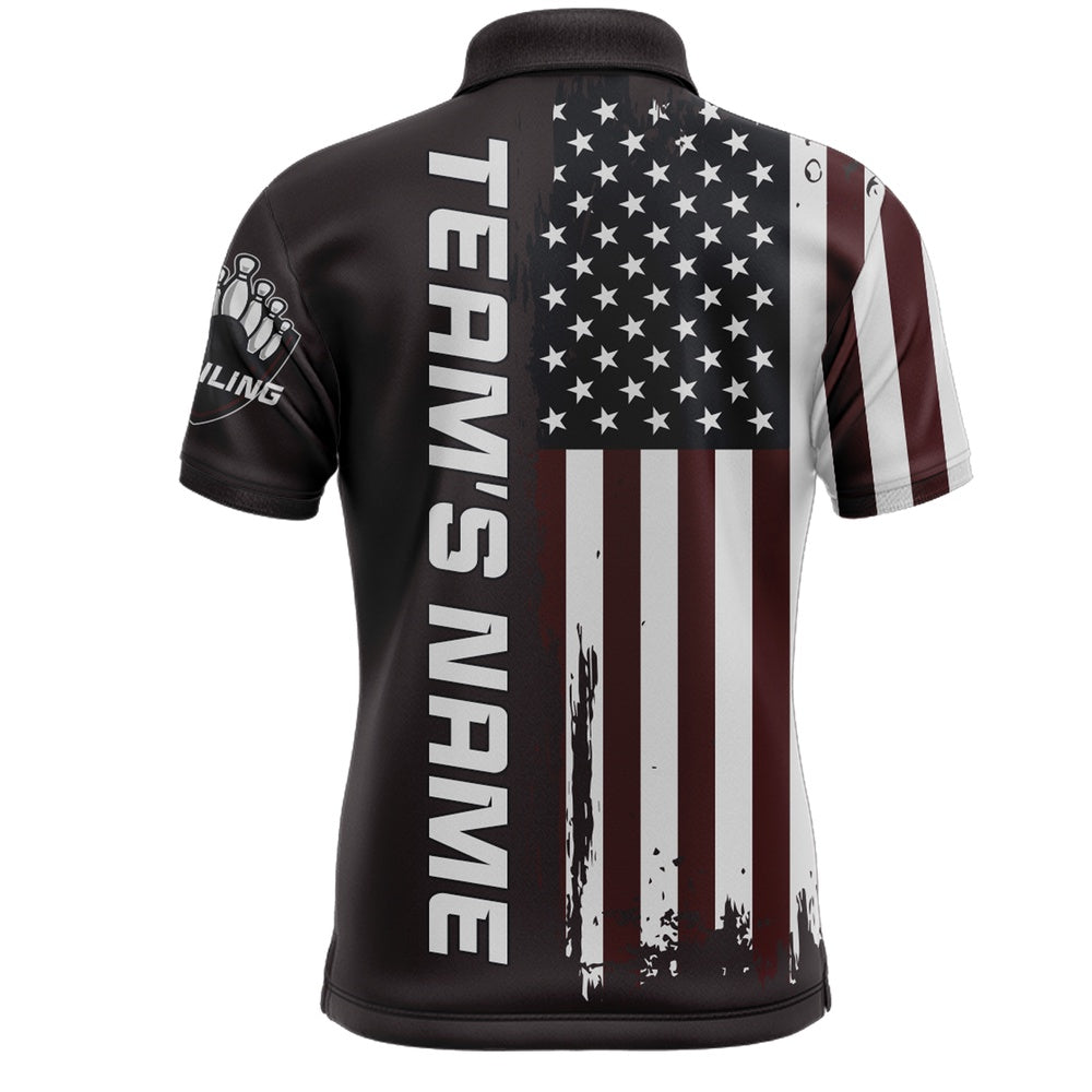 Custom Bowling Polo Shirts, Patriotic Bowling Polo Shirt For Men American Flag Bowling Team Jersey Custom Bowling Shirts