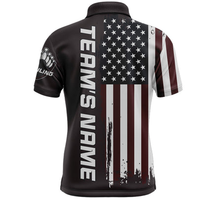 Custom Bowling Polo Shirts, Patriotic Bowling Polo Shirt For Men American Flag Bowling Team Jersey Custom Bowling Shirts