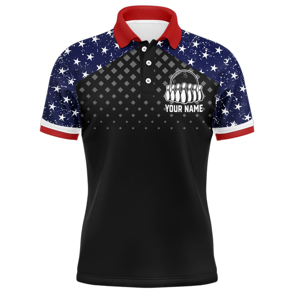 Custom Bowling Polo Shirts, Patriotic Bowling Polo Shirt For Men Custom Bowling Team League Jersey Usa Flag Bowling Shirt