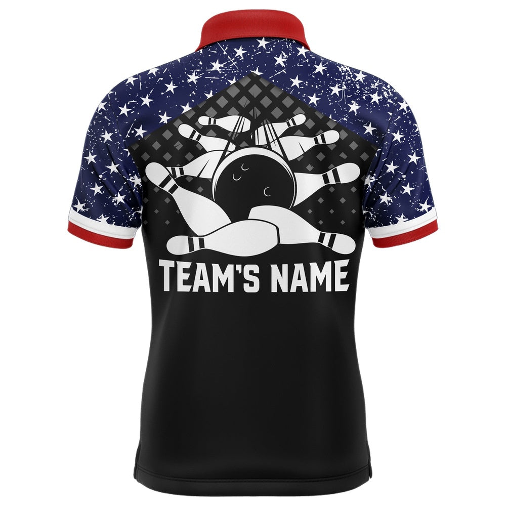 Custom Bowling Polo Shirts, Patriotic Bowling Polo Shirt For Men Custom Bowling Team League Jersey Usa Flag Bowling Shirt