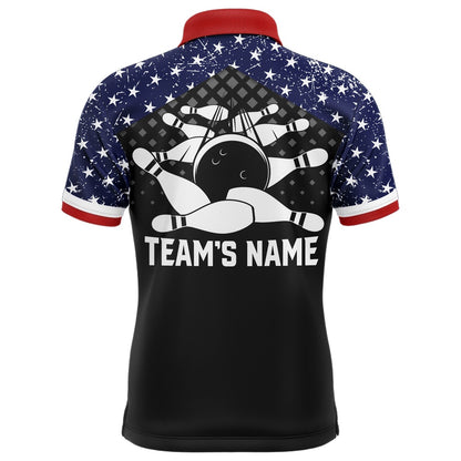 Custom Bowling Polo Shirts, Patriotic Bowling Polo Shirt For Men Custom Bowling Team League Jersey Usa Flag Bowling Shirt