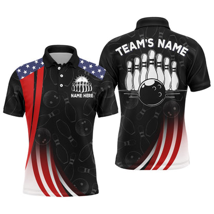 Custom Bowling Polo Shirts, Patriotic Bowling Shirt American Camo Bowling Jersey Customized For Men Polo Bowling Team League