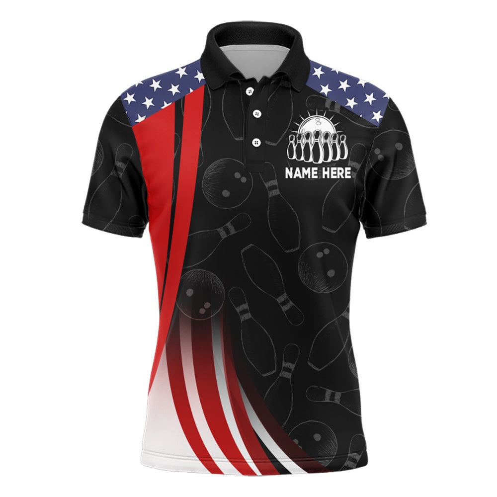 Custom Bowling Polo Shirts, Patriotic Bowling Shirt American Camo Bowling Jersey Customized For Men Polo Bowling Team League