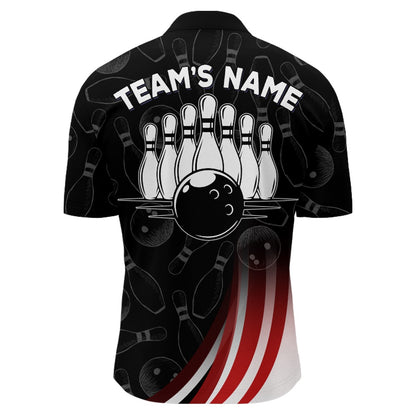 Custom Bowling Polo Shirts, Patriotic Bowling Shirt American Camo Bowling Jersey Customized For Men Zip Bowling Team League