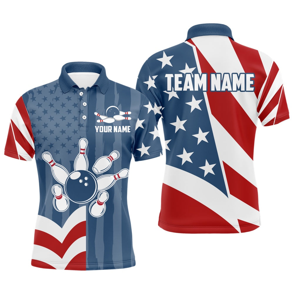 Custom Bowling Polo Shirts, Patriotic Bowling Shirt For Men Custom Us Bowling Shirt Polo Bowling Jersey Gifts For Bowlers