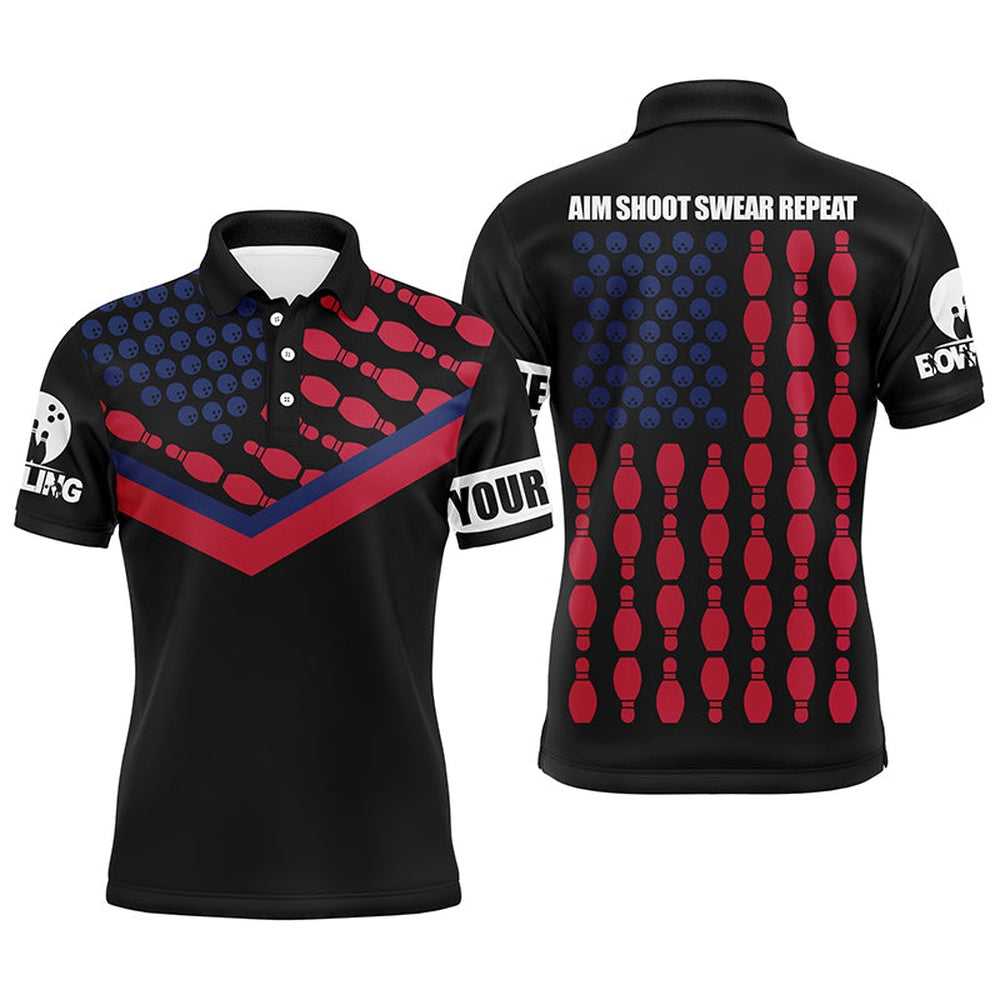 Custom Bowling Polo Shirts, Patriotic Polo Bowling Shirt For Men Bowlers, Personalized American Flag Cool Bowling Jersey