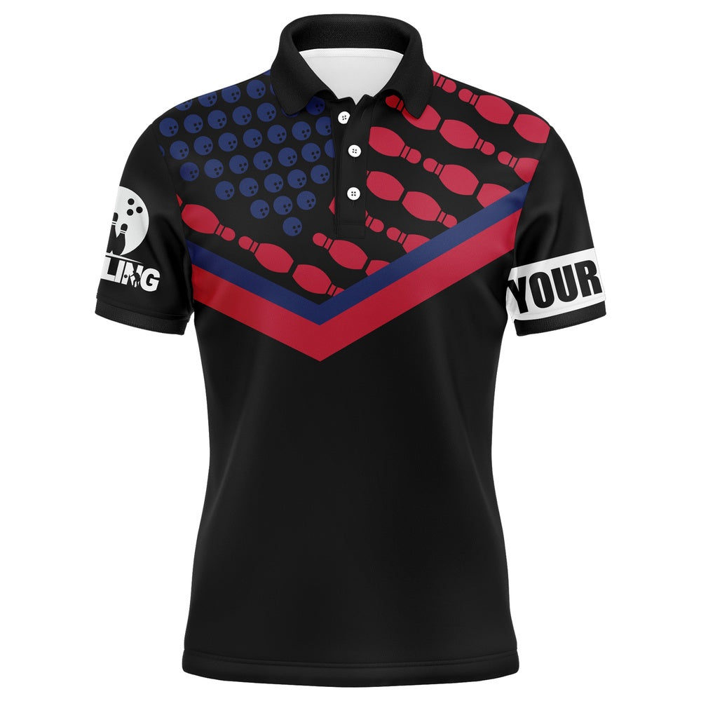 Custom Bowling Polo Shirts, Patriotic Polo Bowling Shirt For Men Bowlers, Personalized American Flag Cool Bowling Jersey