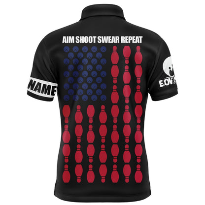 Custom Bowling Polo Shirts, Patriotic Polo Bowling Shirt For Men Bowlers, Personalized American Flag Cool Bowling Jersey
