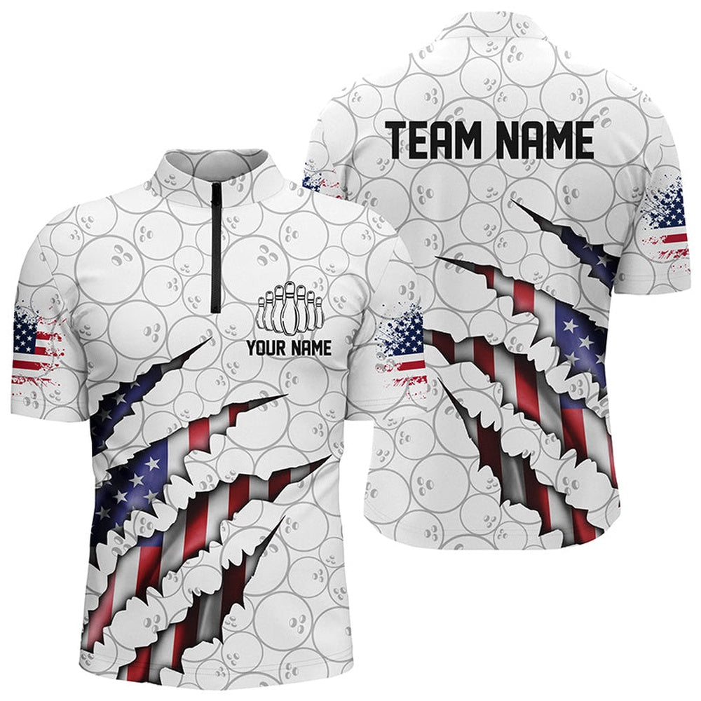 Custom Bowling Polo Shirts, Personalized American Flag Bowling Team Shirts For Men And Women Patriotic Bowling Gifts