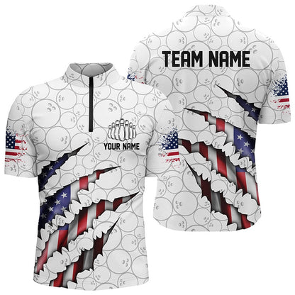 Custom Bowling Polo Shirts, Personalized American Flag Bowling Team Shirts For Men And Women Patriotic Bowling Gifts