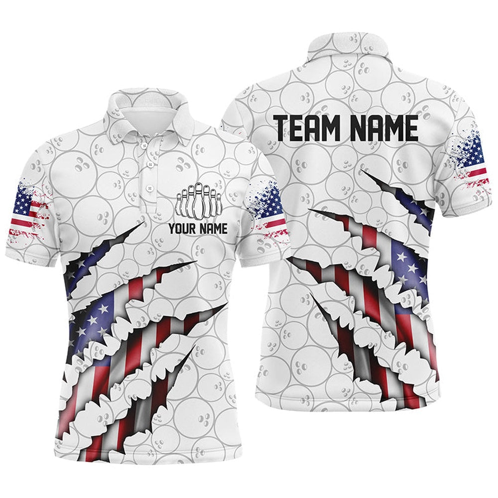 Custom Bowling Polo Shirts, Personalized American Flag Bowling Team Shirts For Men And Women Patriotic Bowling Gifts