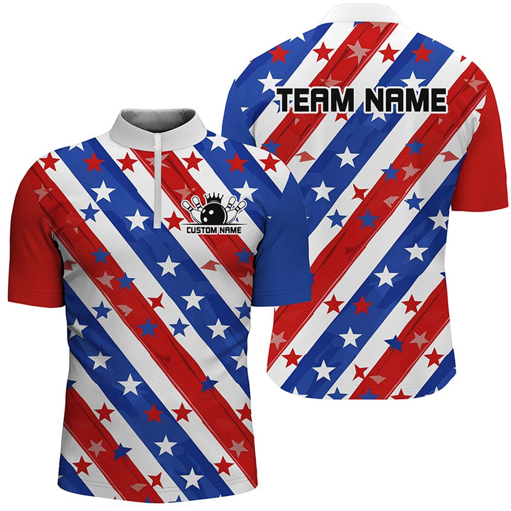 Custom Bowling Polo Shirts, Personalized American Flag Bowling Team Shirts, Patriotic Bowling League Shirts For Men And Women