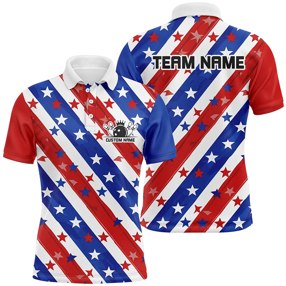 Custom Bowling Polo Shirts, Personalized American Flag Bowling Team Shirts, Patriotic Bowling League Shirts For Men And Women