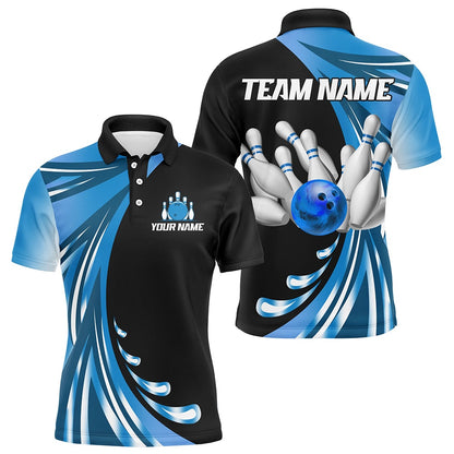 Custom Bowling Polo Shirts, Personalized Blue Bowling Team Jersey For Men & Women Custom Bowling Polo Shirt