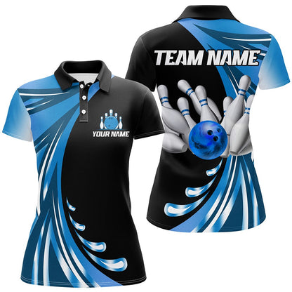 Custom Bowling Polo Shirts, Personalized Blue Bowling Team Jersey For Men & Women Custom Bowling Polo Shirt