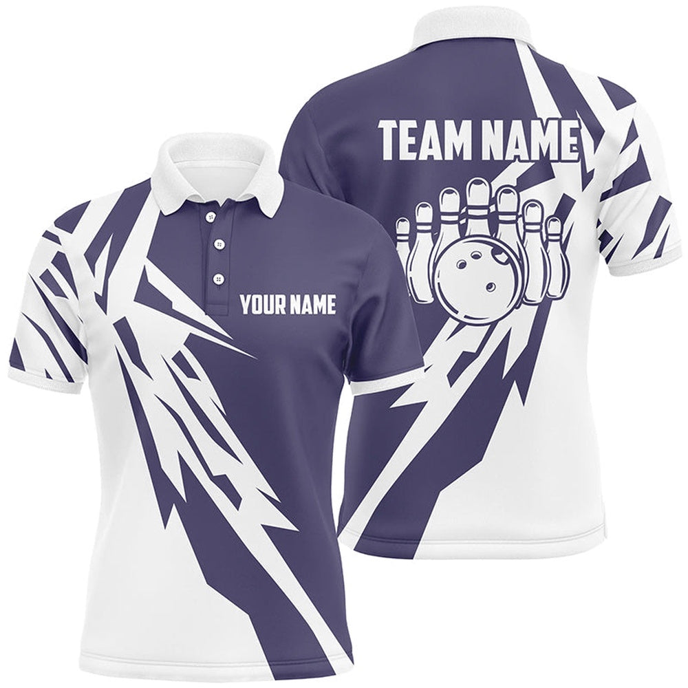Custom Bowling Polo Shirts, Personalized Blue Bowlling Team Jerseys Mens Bowling Shirts Bowlers Gifts