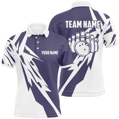 Custom Bowling Polo Shirts, Personalized Blue Bowlling Team Jerseys Mens Bowling Shirts Bowlers Gifts