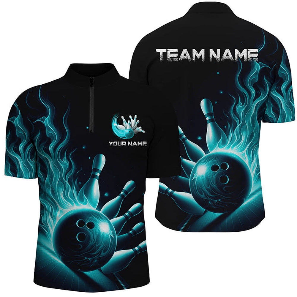 Custom Bowling Polo Shirts, Personalized Blue Flame Bowling Polo Shirts For Men And Women Bowling Team Jerseys Strike Bowling