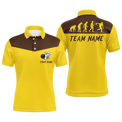 Custom Bowling Polo Shirts, Personalized Bowling Evolution Bowling Polo Shirts For Men Custom Retro Bowling Team Jerseys Yellow