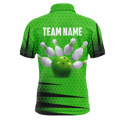 Custom Bowling Polo Shirts, Personalized Bowling Jersey Green Bowling Shirt For Men Bowling Team League Polo Shirt