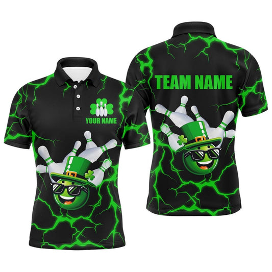 Custom Bowling Polo Shirts, Personalized Bowling Patrick Day Shirt For Men Lucky Bowling Team Jersey Green Bowling Polo Shirt