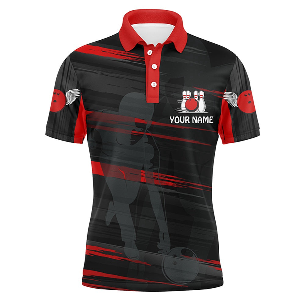 Custom Bowling Polo Shirts, Personalized Bowling Polo Shirt For Men Red And Black Bowling Shirt For Team Custom Bowling Jerseys