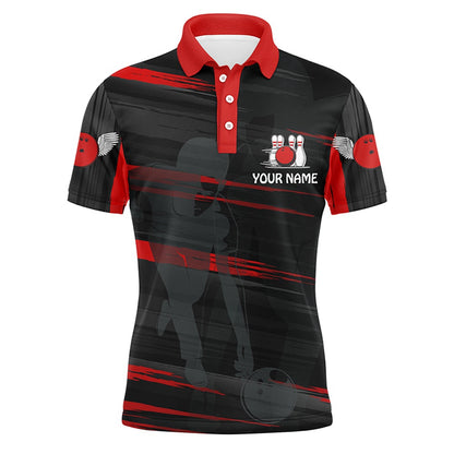 Custom Bowling Polo Shirts, Personalized Bowling Polo Shirt For Men Red And Black Bowling Shirt For Team Custom Bowling Jerseys