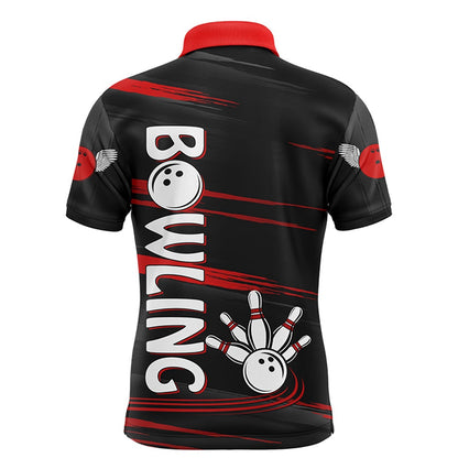 Custom Bowling Polo Shirts, Personalized Bowling Polo Shirt For Men Red And Black Bowling Shirt For Team Custom Bowling Jerseys