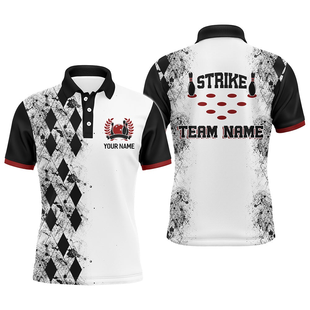 Custom Bowling Polo Shirts, Personalized Bowling Polo Shirt For Men Strike Bowling Jersey Team White Bowling Shirt