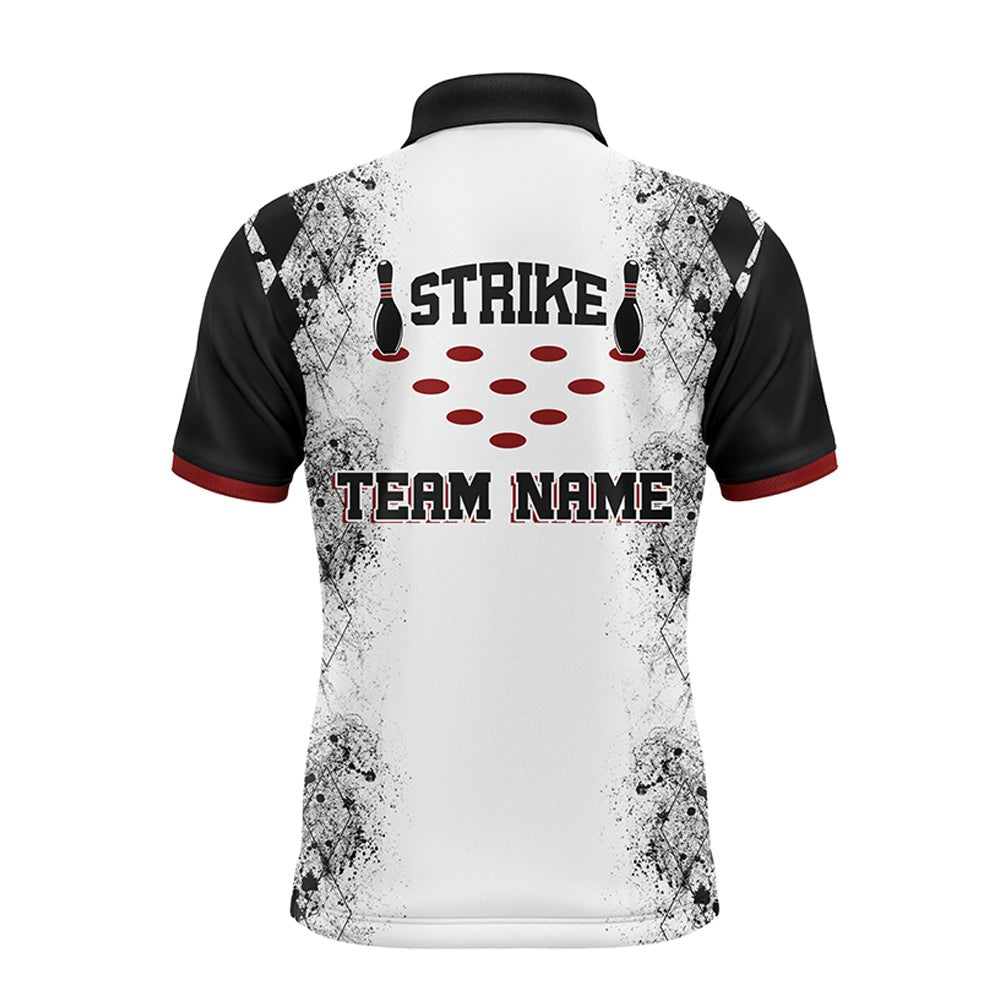 Custom Bowling Polo Shirts, Personalized Bowling Polo Shirt For Men Strike Bowling Jersey Team White Bowling Shirt