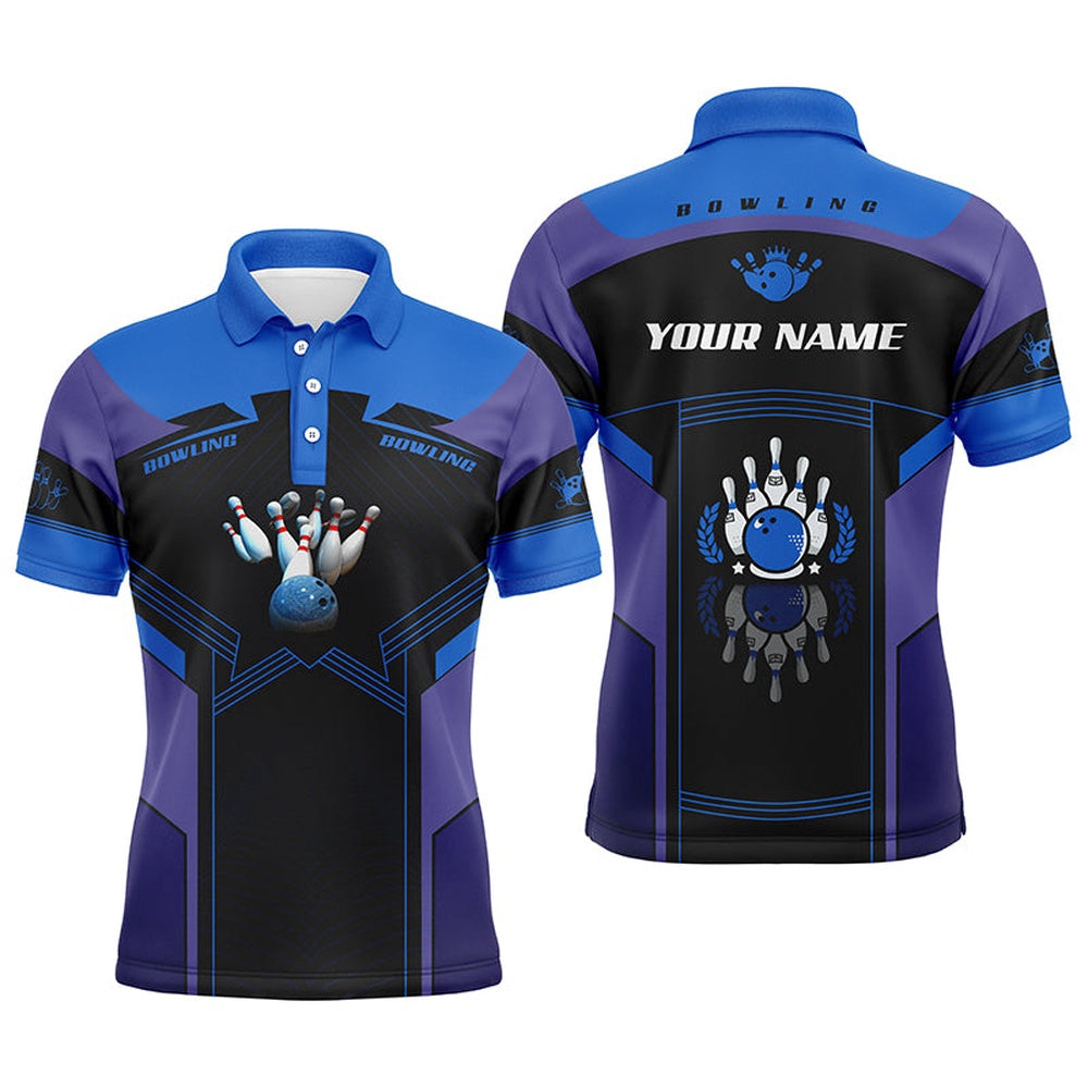 Custom Bowling Polo Shirts, Personalized Bowling Polo Shirts For Men Custom Bowling Team Shirts Jerseys Gift For Bowlers Blue