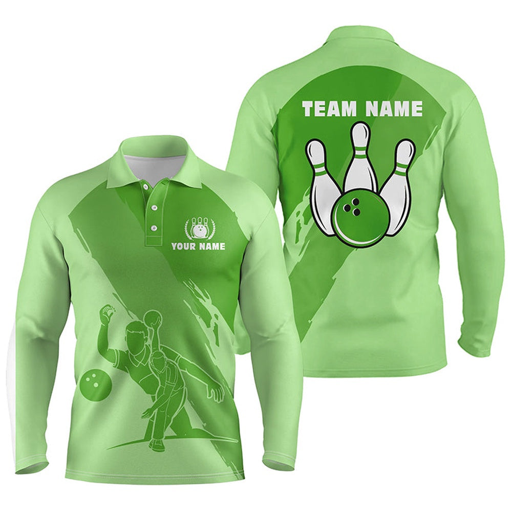 Custom Bowling Polo Shirts, Personalized Bowling Polo Shirts For Men, Custom Green Team Bowling Jerseys For Men