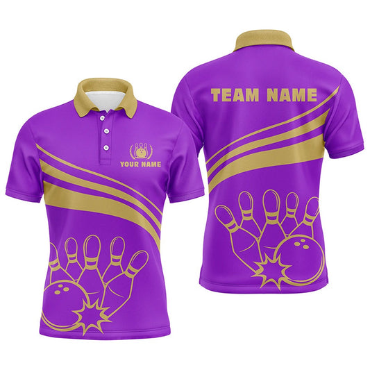 Custom Bowling Polo Shirts, Personalized Bowling Polo Shirts For Men, Custom Men'S Bowling Shirt Team Bowl Jersey Purple