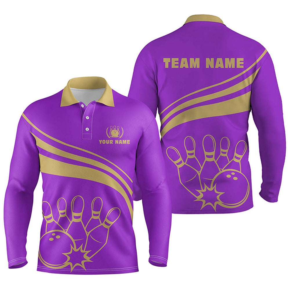 Custom Bowling Polo Shirts, Personalized Bowling Polo Shirts For Men, Custom Men'S Bowling Shirt Team Bowl Jersey Purple