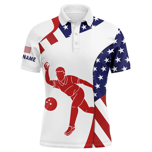 Custom Bowling Polo Shirts, Personalized Bowling Shirt For Men Custom American Flag Patriotic Bowler Jersey Bowling Polo Shirt