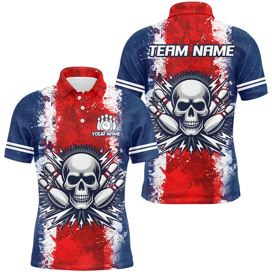 Custom Bowling Polo Shirts, Personalized Bowling Shirt For Men Skull Bowling Jersey Us Flag Bowling Polo Shirt Unisex