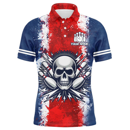 Custom Bowling Polo Shirts, Personalized Bowling Shirt For Men Skull Bowling Jersey Us Flag Bowling Polo Shirt Unisex