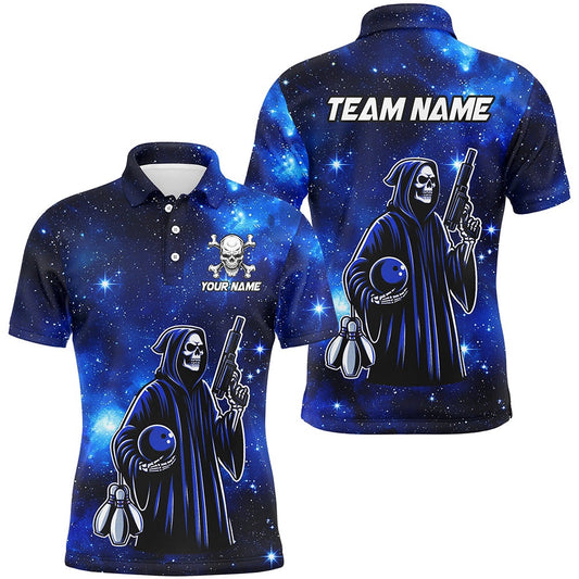 Custom Bowling Polo Shirts, Personalized Bowling Shirt For Men Skull Bowling Team League Polo Shirt Unisex