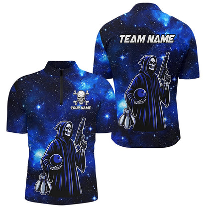 Custom Bowling Polo Shirts, Personalized Bowling Shirt For Men Skull Bowling Team League Polo Shirt Unisex